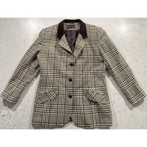 VTG Giorgio Sant'Angelo 100% Pure Wool Blazer Womens 14 Brown Houndstooth Jacket